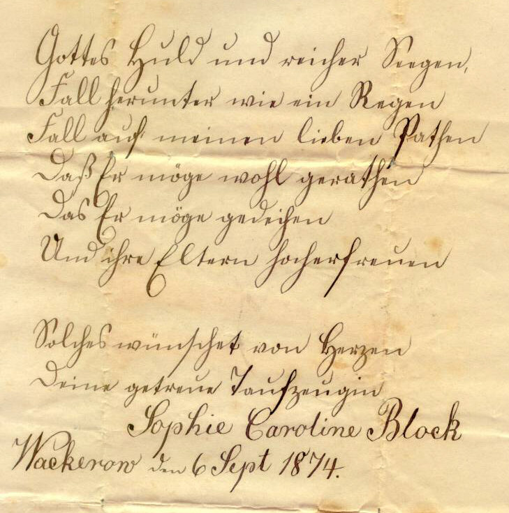  Leseübung: Ein Patenbrief von 1874. A baptism certificate of 1874