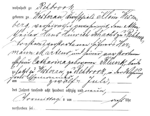 Sterbeurkunde von 1889, Teil 2